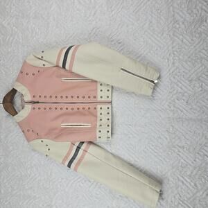 Urban Outfitters Pink and Cream Studded Leather Jacket